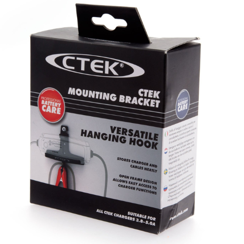 CTEK Mounting Bracket Versatile Hanging Hook retail packaging box, featuring black and white design with product details and a red 'Professional Battery Care' badge.