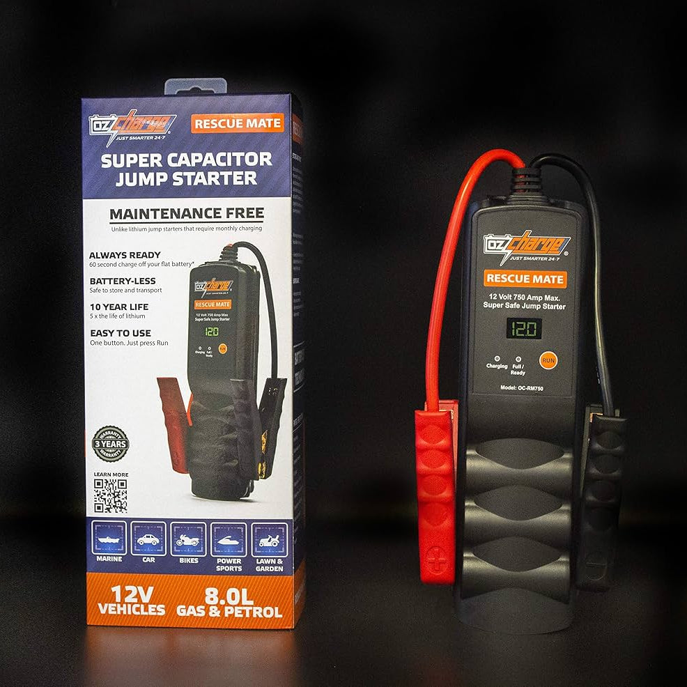 Indian motorist using OzCharge RescueMate batteryless jump starter capacitor booster on car in urban India