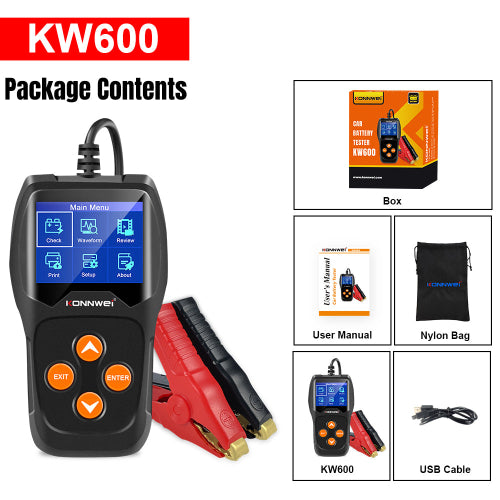 Person using Konnwei KW600 CCA battery tester to check car battery health at a roadside garage in India