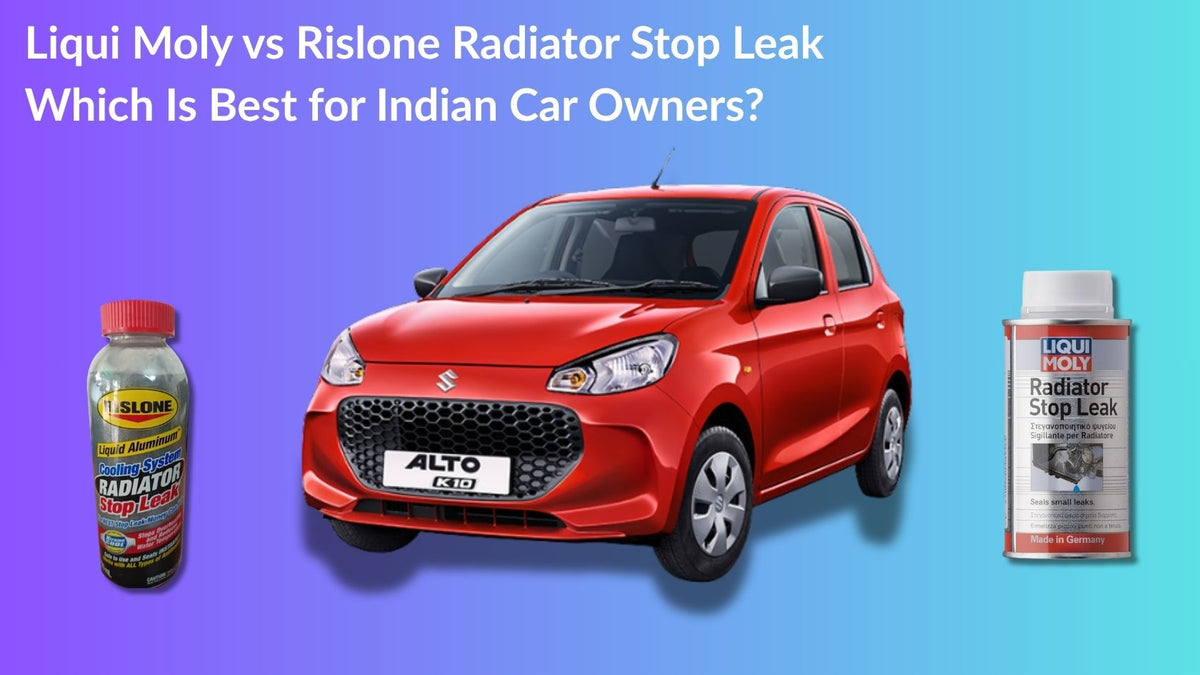 Red suzuki alto k10 compact car featured in an article comparing liqui moly vs rislone radiator stop leak for indian owners