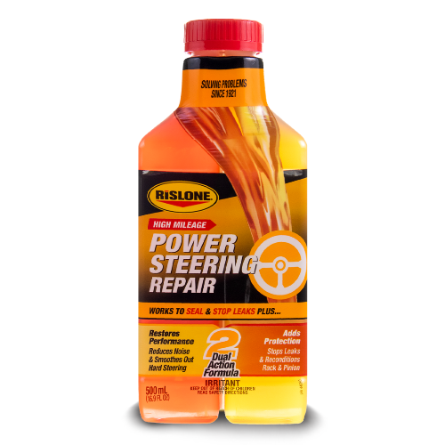 Rislone High Mileage Power Steering Repair 44650 500ml bottle — stop leaks and reduce noise formula for older cars