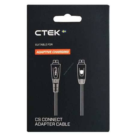 Black ctek cs connect adapter cable with white line art illustration on packaging for permanent battery maintenance use