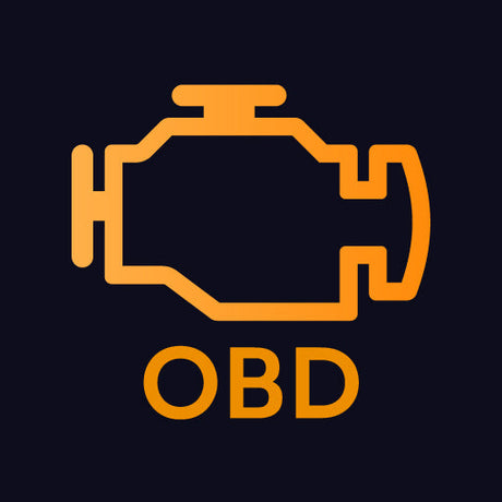 Orange illuminated obd ii engine diagnostic symbol representing vehicle engine troubleshooting in obd tools collection