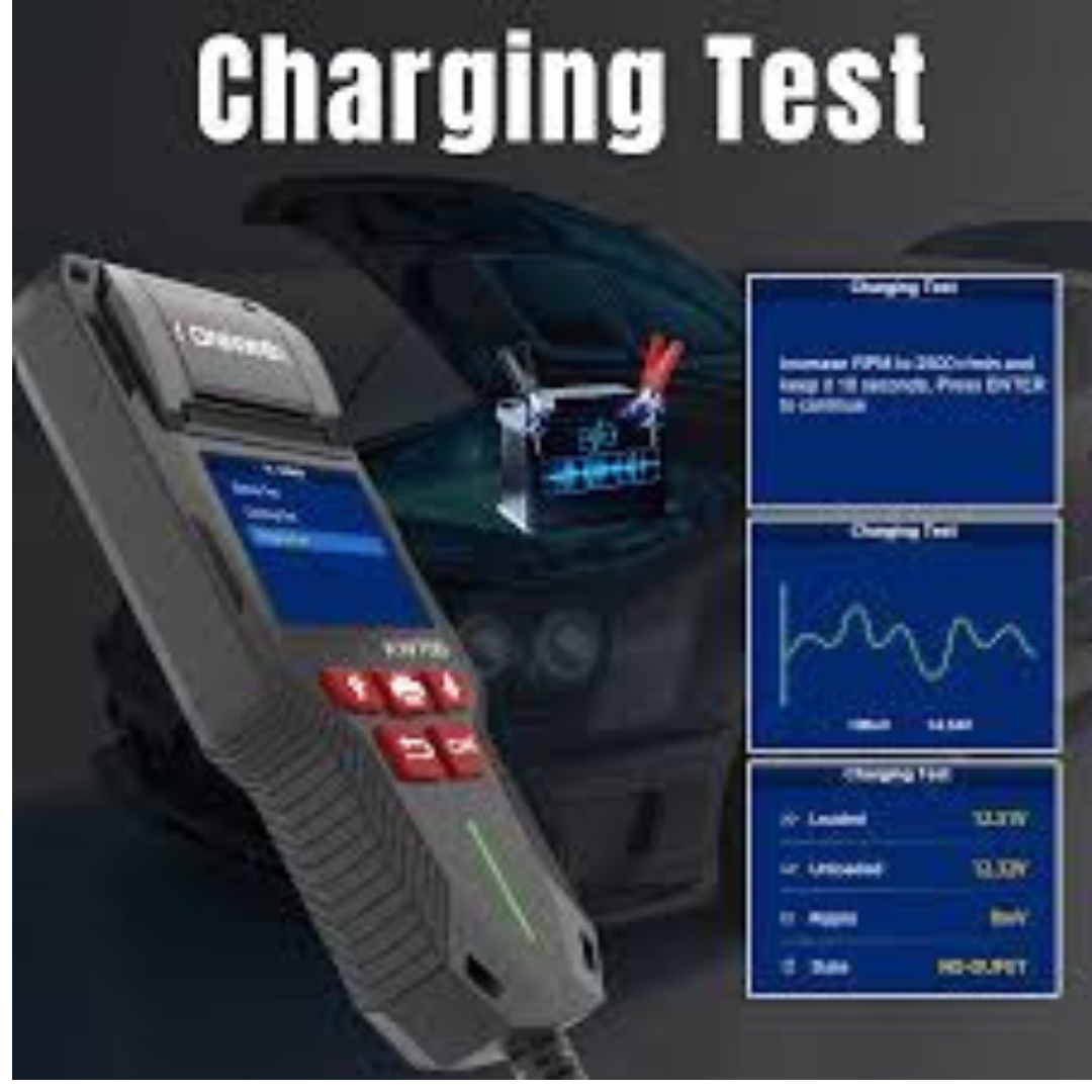 KONNWEI KW700 battery tester with printer showing DIN66 standard test results display for 12V car batteries in India