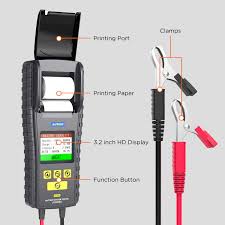 AUTOOL BT860 battery tester printer shown beside a coin for size reference, compact design ideal for Indian workshops