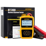 Autool BT360 battery tester in use checking a 12V car battery — trusted by Indian vehicle owners for AGM & lead-acid testing