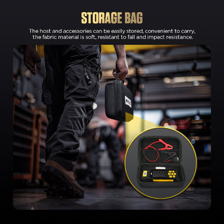 Black and yellow fabric storage bag with handle for autool bt760 battery tester jump starters and accessories