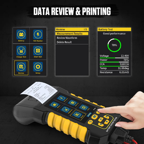 Autool bt880 handheld yellow and black battery tester with digital display for 12v 24v load testing and professional analysis