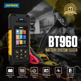 Person using AUTOOL BT960 24 volt battery tester on a vehicle in an Indian workshop garage