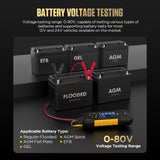Black AUTOOL BT960 lead-acid and lithium battery tester with yellow accents and digital display with printer function