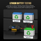 Black and yellow AUTOOL BT960 lead-acid and lithium battery tester with digital display testing three rechargeable batteries