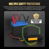 Autool bt960 portable black and yellow battery tester with insulated clips for reverse polarity protection