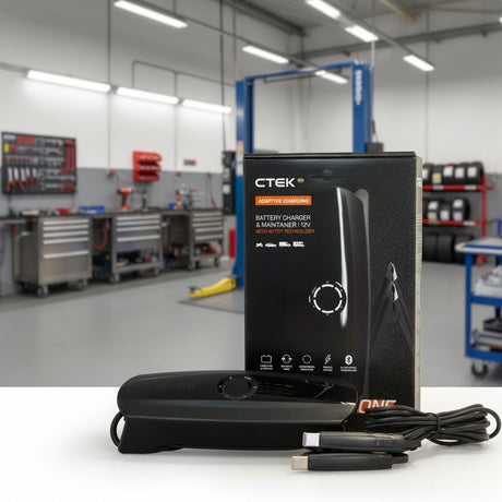 CTEK CS One 12V AGM charger side view – trusted battery charger for Indian vehicles, supports AGM, EFB, GEL & Lithium