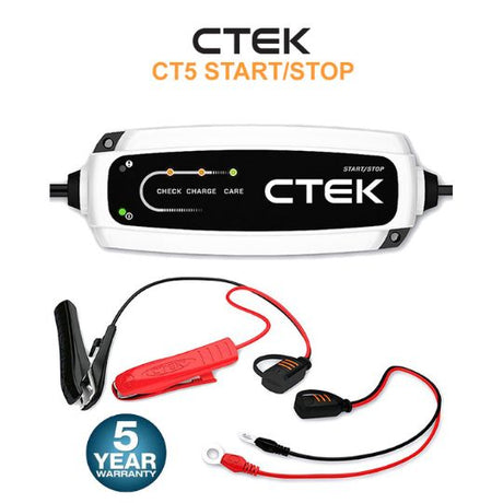 CTEK CT5 Start-Stop 12V 5A car battery charger detail view, ideal bike battery charger 12v for AGM & EFB batteries in India
