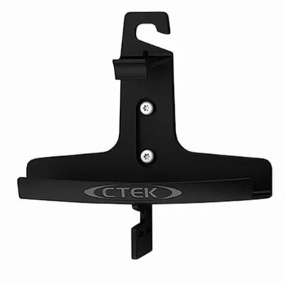 Black CTEK car window clip mount with two silver screws and a silver logo, shown against a plain white background.