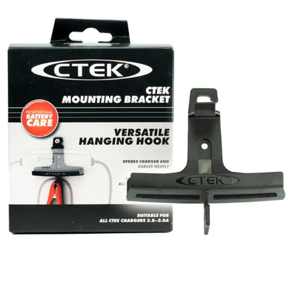 CTEK mounting bracket shown next to its retail packaging box on a plain white background.