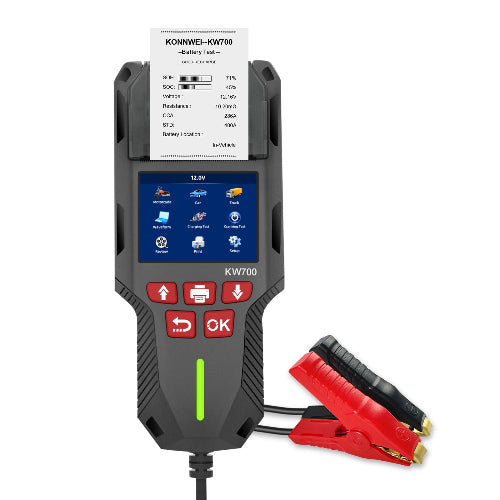 kONNWEI kw 700 Car battery tester with display and cables on a white background