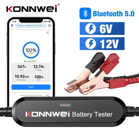 Konnwei BK100 side view showing Bluetooth battery monitor for AGM EFB GEL batteries, ideal for Indian vehicle owners