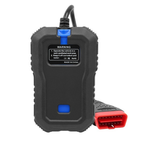 Person using Konnwei OBD2 scanner to diagnose car fault codes in India, plugged into vehicle dashboard port