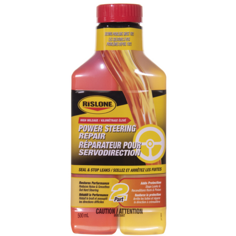 Close-up of Rislone 44650 bottle revealing clear orange liquid formula, trusted engine treatment available across India