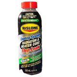 Rislone Liquid Aluminium Stop Leak bottle in everyday Indian home garage setting, trusted radiator repair solution