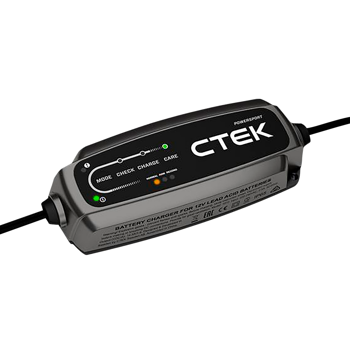 Ctek ct5 powersport smart 12v superbike battery charger in black and silver with illuminated mode and charge indicators
