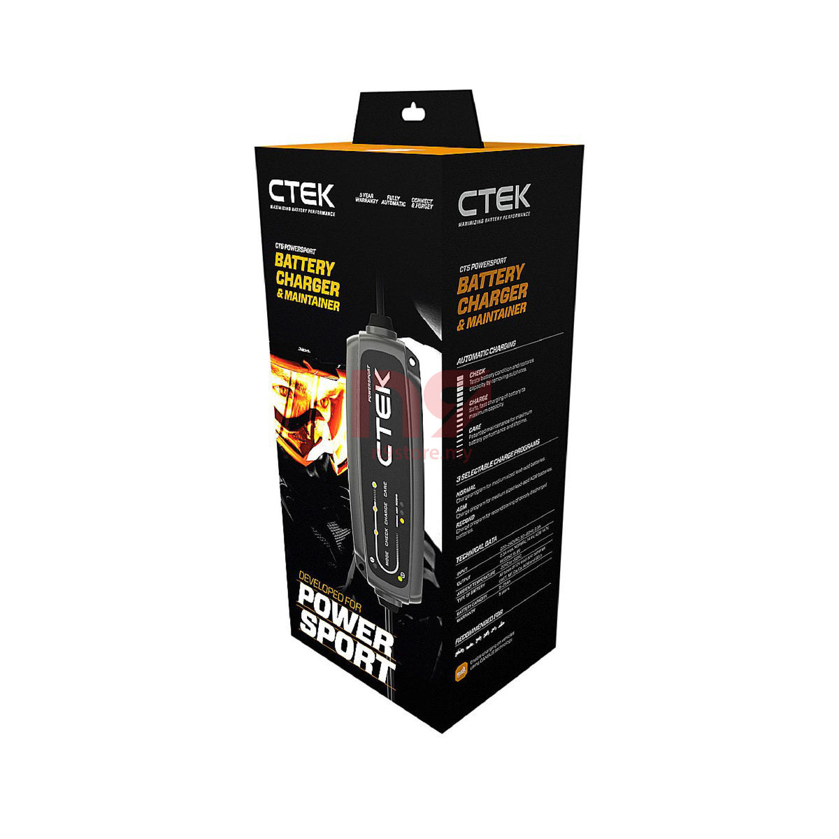 CTEK CT5 PowerSport 12V battery charger for cars shown with size reference object, compact design available in India