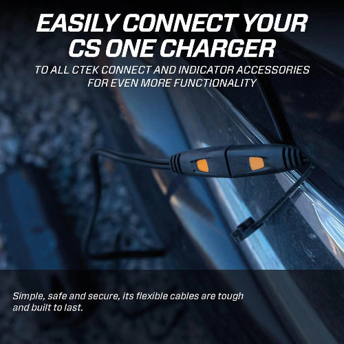 Car charger cable attached to a car's power outlet with promotional text.
