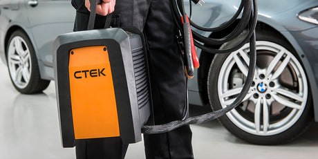 CTEK Pro 60 12V 60A automatic charger close-up detail shot – dual compatibility for Lead-Acid & LiFePO4 batteries, availab...