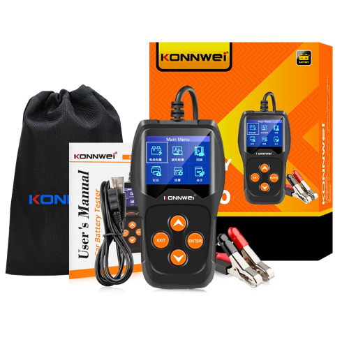 Konnwei KW600 CCA battery tester size reference showing compact dimensions for easy use across India