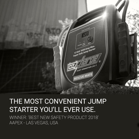 OzCharge RM 1000 supercapacitor jump starter side view — 1000A portable emergency car starter for Indian drivers